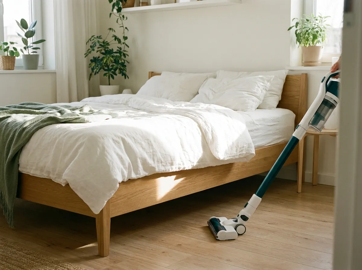 Aspirateur balai dans une chambre lumineuse