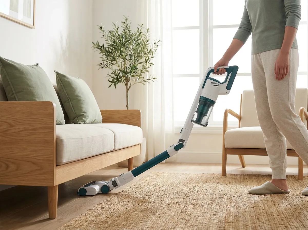 Aspirateur balai flexible sous un canapé