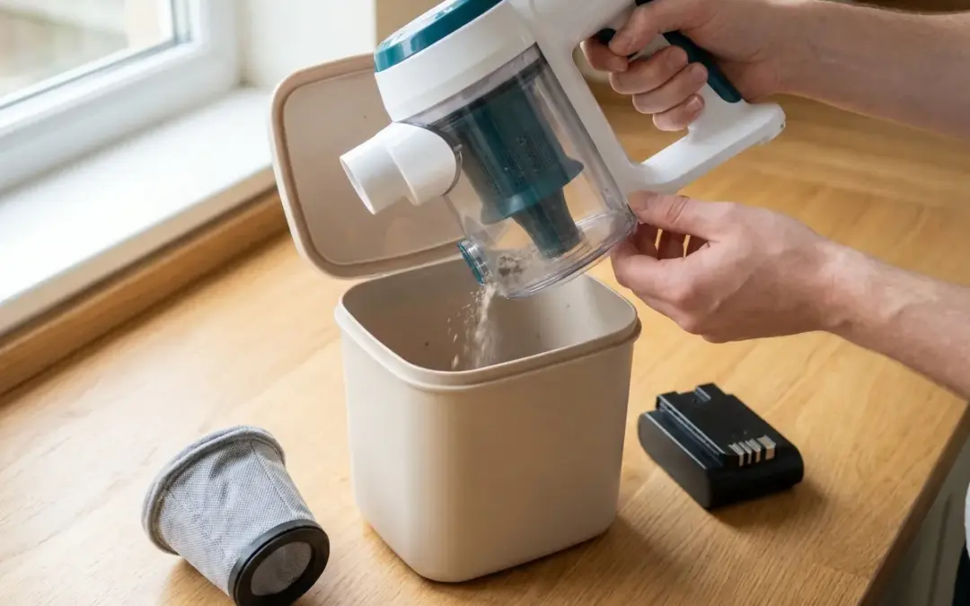 Vider le bac et nettoyer le filtre d'un aspirateur balai