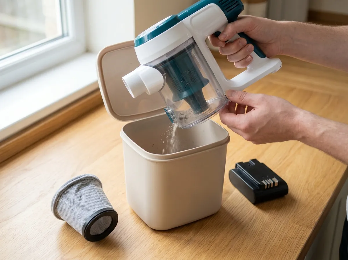 Vider le bac et nettoyer le filtre d’un aspirateur balai